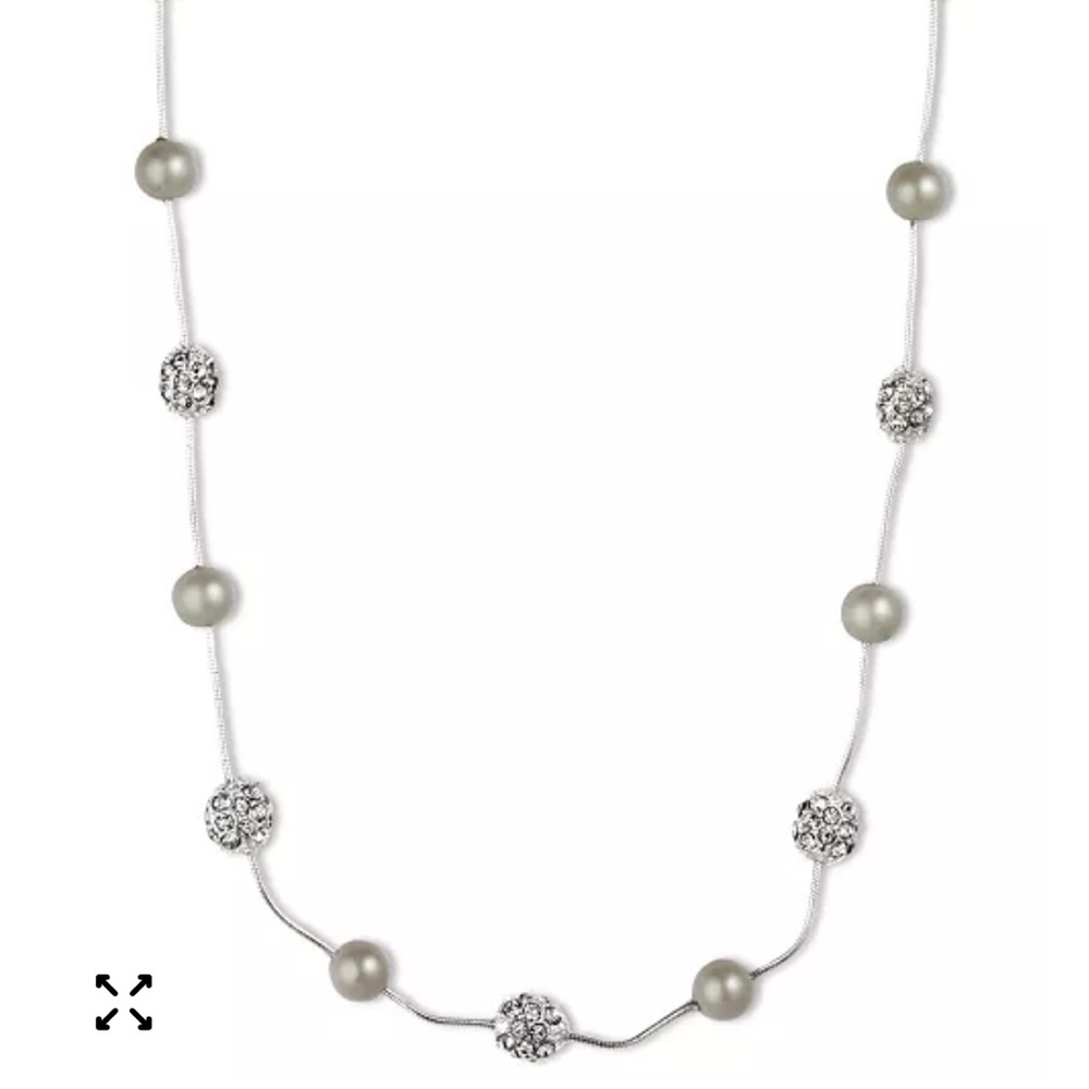 NWT Anne Klein Silver-Tone Crystal Imitation Pearl Strand Necklace